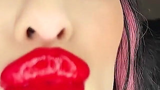 Juicy Sticky Loud Aggressive Kisses All Over a Guy's Face with Red Lipstick