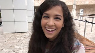 Annika Eve - Big tits brunette in bikini in POV striptease