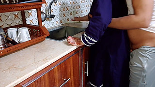 Indian husband has sex with his wife in the kitchen