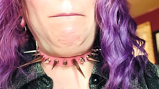 Purple Haired Smoking Goth Tina Snua Smokes Close Up - Coughing Smoke Drifts OMI OME Snap Inhales