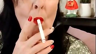 Cute Smoking MILF Red Lipstick