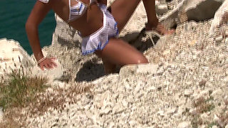 Big Tits Sailor Babe Flashing Outdoors by the Sea