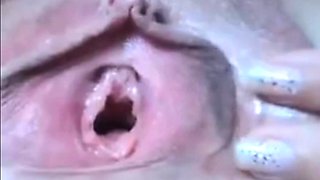 Rubbing my huge clit, my pussy gaping wide