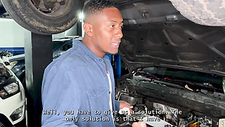 Oil change for my stepmom and me! BBC mechanic fucks our wet pussies in a dirty interracial threesome