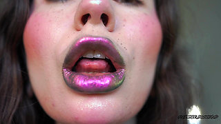 Melting Purple Metal Lips: Shiny Kisses & Messy Spit Play