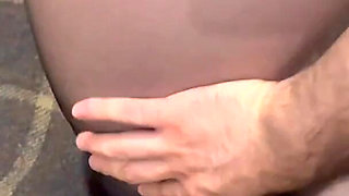 Footjob in Black Pantyhose in a Cottage