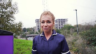 Nurses Marcus London and Jessica Jenkins give a hot blowjob to the couple