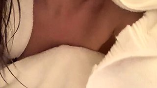 Brunette with glasses masturbates hairy pussy