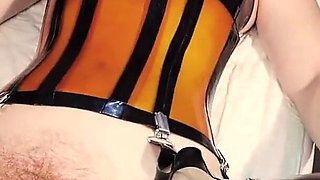 Gagged Bounded Latex Slave Girl Gets a Pussy Shave From Latex Dominatrix