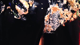 Sexy latex fetish video birthday cake splosh!