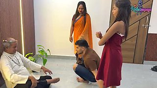 Lover Baba Makes Boy Happy with Two Horny Girls Having Sex with Each Other