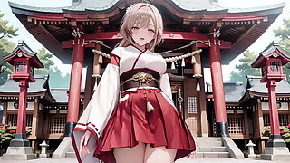 Forbidden Contrast Between Shrine & Bedroom, Wet Secrets Under Red & White Kimono.