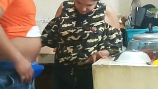 The Boss's Son Has Sex with the Maid in the Kitchen