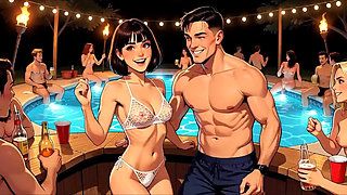 Cuck husband lets wife get fucked by other men beside the pool