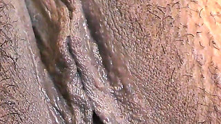 Ebony hairy pussy covered with semen from BWC