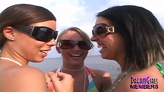 Three Hotties Play Naked on a Public Beach