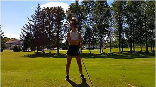 Flashing At Golf Public Braless And No Panties Upskirt With People Around