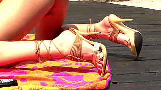 Hot Lesbian Blonde Has Poolside Solo Sex Fingering Her Wet Pussy