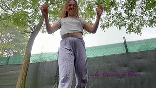 Crazy Shameless Girl Playing in the Rain