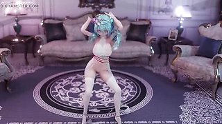 MikuMotion's 3D Hatsune Miku (g)i-Dle Queen Striptease - Busty Jiggle in Tight Uniform