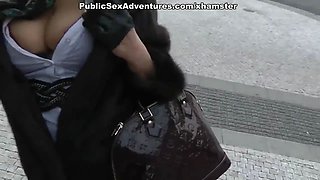 Girl with huge tits blowing in the bathroom