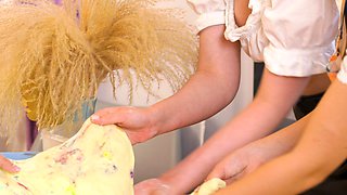 Pigtailed Brunette Lesbian Licks Hot Blonde