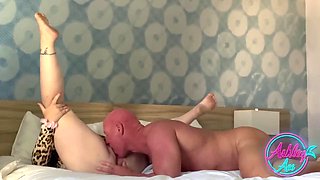 Ashley Ace Flashes Bare Pussy and Stops Him Cold