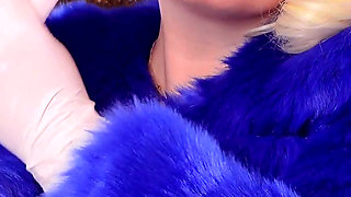 Medical nitrile white nurse gloves and fur with dark lipstick - Blonde ASMR