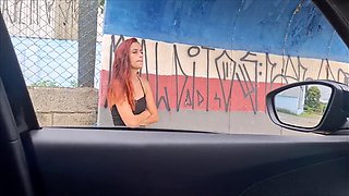Risky Masturbation in the Car with a Hot Girl at the Bus Stop in Public!