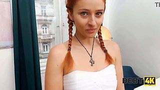 Debt4k. a redheaded babe gets banged in every hole because of her debts