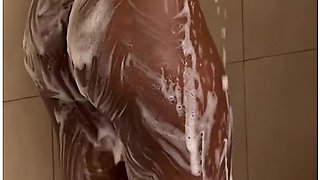 Soapy shower fun with a gorgeous black beauty