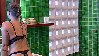 she finds a surprise guest in the bathroom