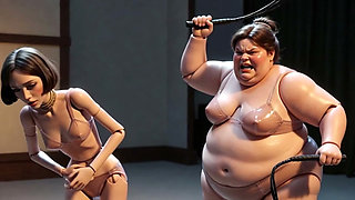 Fat Mistress Whips Bound Skinny Slave - Body Contrast Humiliation