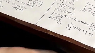Busty Schoolgirl Handjob to a Classmate Under the Table at Math Class