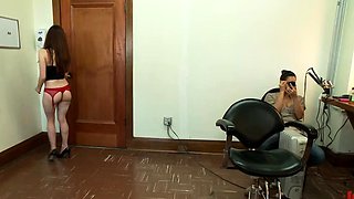 Lusty brunette giving blonde a fingering and licking