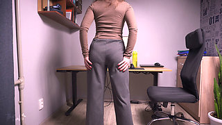 Coworker in Flared Trousers Teases Visible Panty Lines Vpl