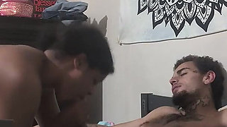 Wife Gives Sloppy Blowjob and Rides Husband Until He Cums