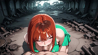 Redhead Anime Girl Fucked Hard in Ruined Factory - Dripping Cum All Over Her Big Ass