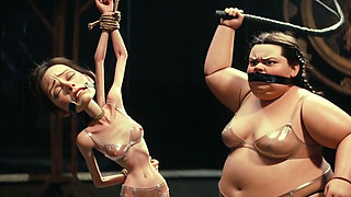 Skinny Slave in Bondage Whipped by Fat SSBBW Mistress